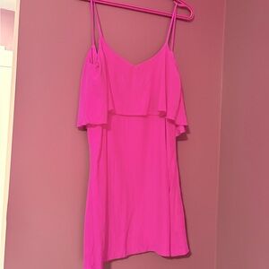 Bliss Moon vibrant pink Fuchsia spaghetti strap Dress 100% silk